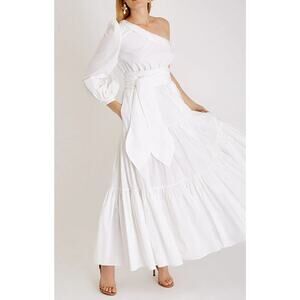 Hester Bly The Nancy One Shoulder Cotton Poplin Embroidered Dress White S